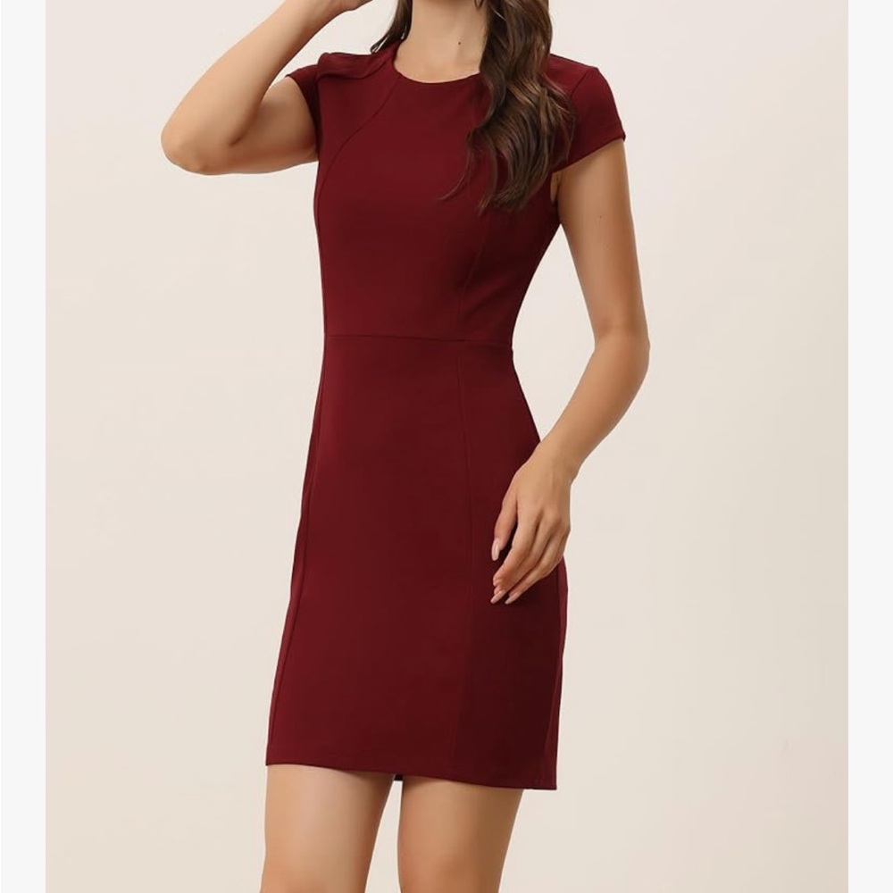 Elegant Burgundy Cap Sleeve Dress